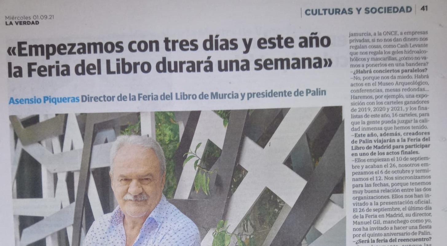 Noticia sobre la Feria del libro de Murcia en la que se nombra, entre otros, a Sergio Reyes