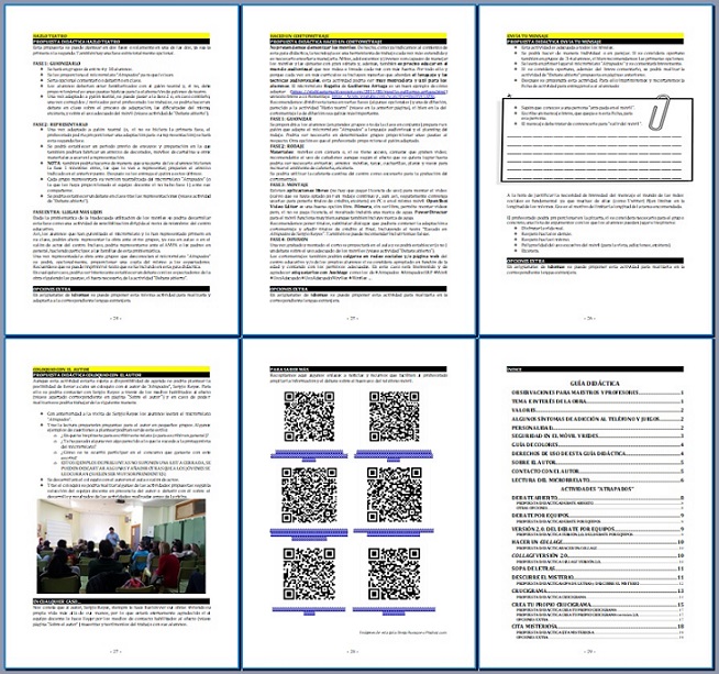 Páginas 24 a 29 de la guía didáctica del microrrelato Atrapados, primera de las guías didácticas que Sergio Reyes ha preparado