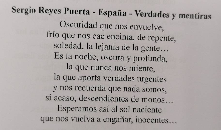 Poema Verdades y mentiras de Sergio Reyes, publicado en el libro Poetas nocturnos VII