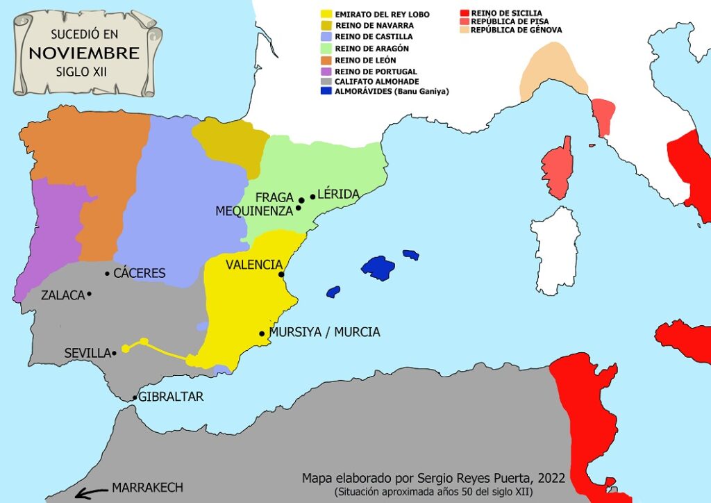 Ciudades o parajes que se nombran en la efemérides del Rey Lobo 11 correspondiente a los noviembres del siglo XII
