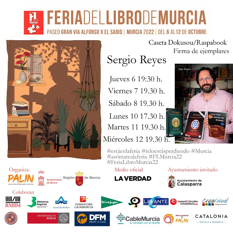 Cartel de la participación de Sergio Reyes en la caseta de Dokusou ediciones durante la XXIX Feria del libro de Murcia de 2022