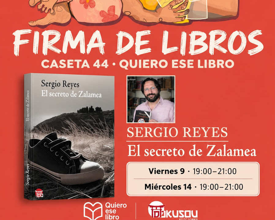 Cartel anunciador de las firmas de Sergio Reyes en la XXXIII Feria del libro de Murcia 2026